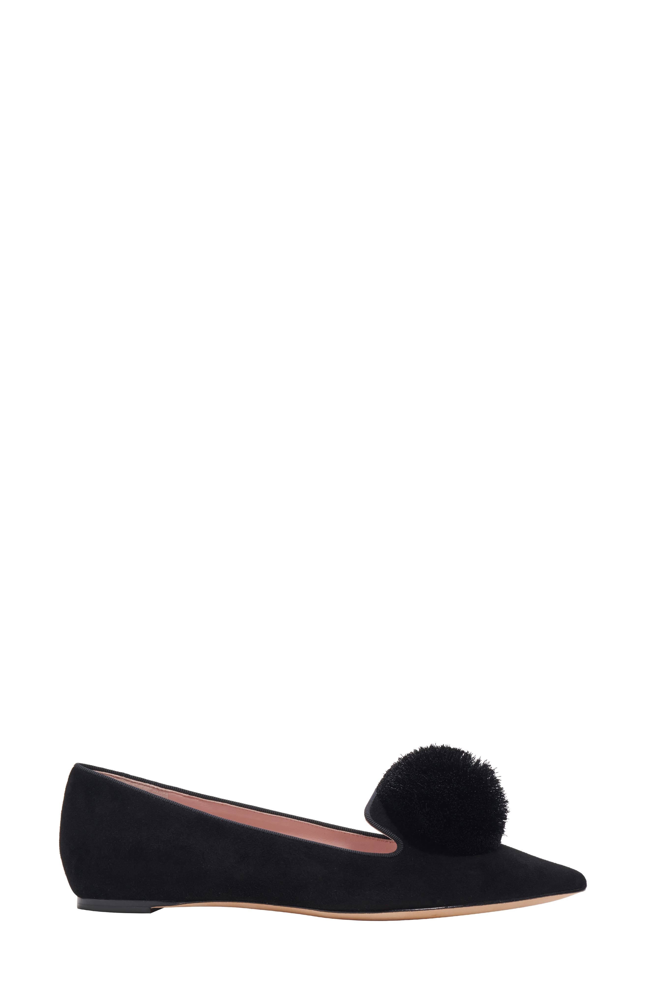 amour pompom pointed toe flat, Alternate, color, BLACK