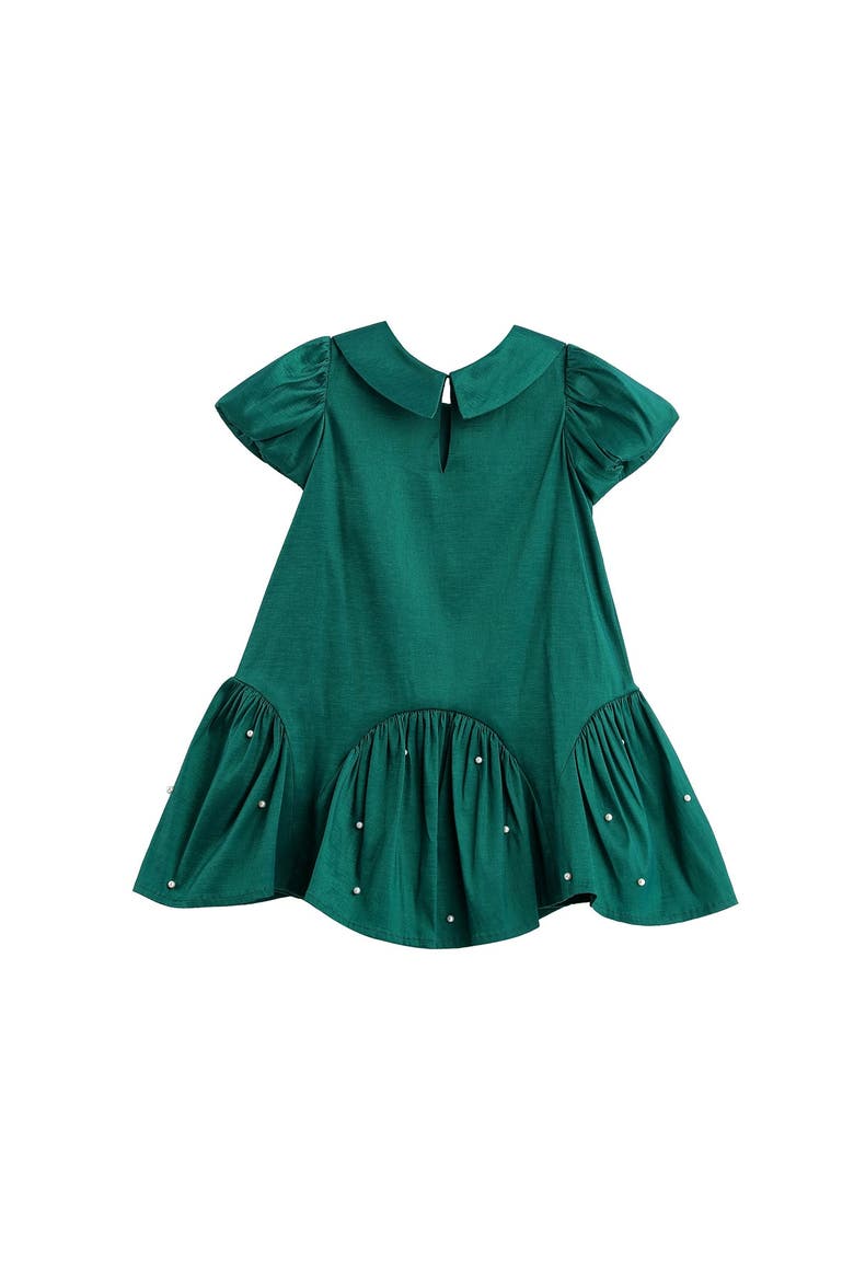 Holly and Pearls Short Sleeve Solid Pearl Embellished Drop Waist Dress, Alternate, color, Green