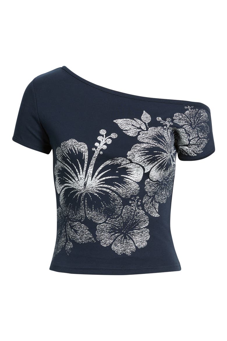 Hibiscus Off the Shoulder T-Shirt, Alternate, color, NAVY