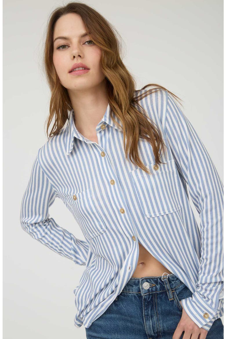 Button Front Long Sleeve Shirt, Alternate, color, DUSTY BLUE