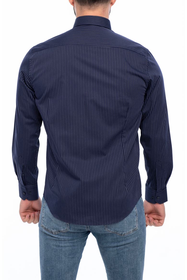Stripe Cotton Slim Fit Button Down Shirt, Alternate, color, NAVY BLUE