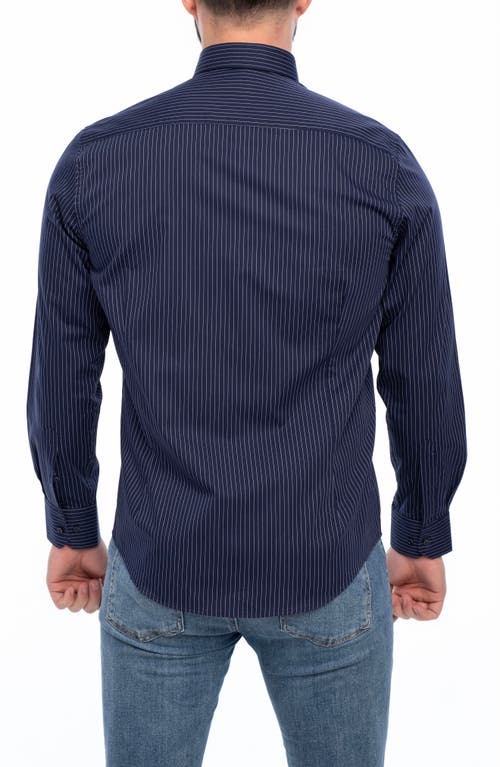 Vellapais Stripe Cotton Slim Fit Button Down Shirt In Navy Blue