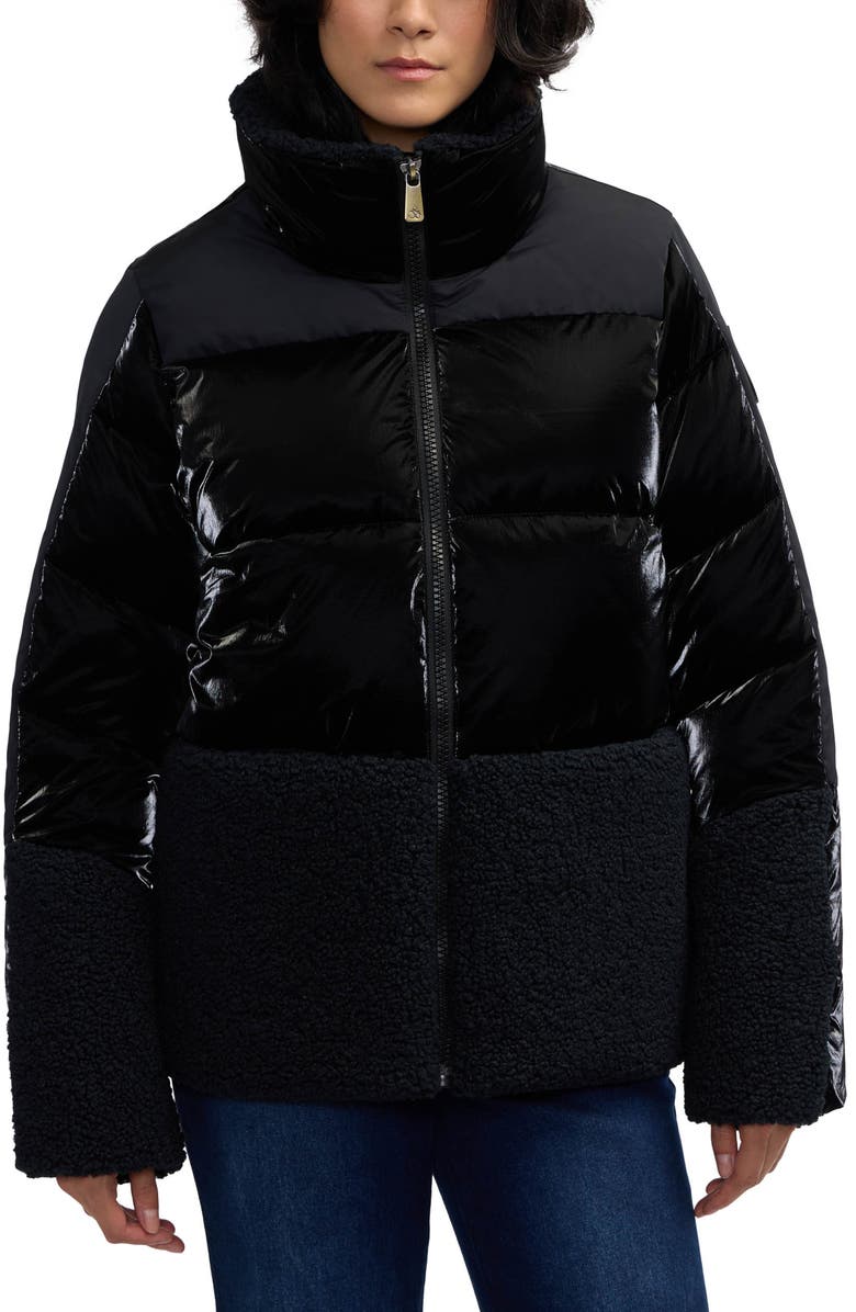 Scotch & Soda Selma Mixed Media Water Repellent Jacket, Main, color, Black