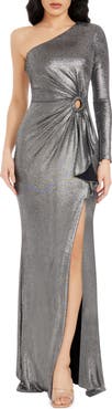 Dress the Population Summer Metallic One-Shoulder Gown