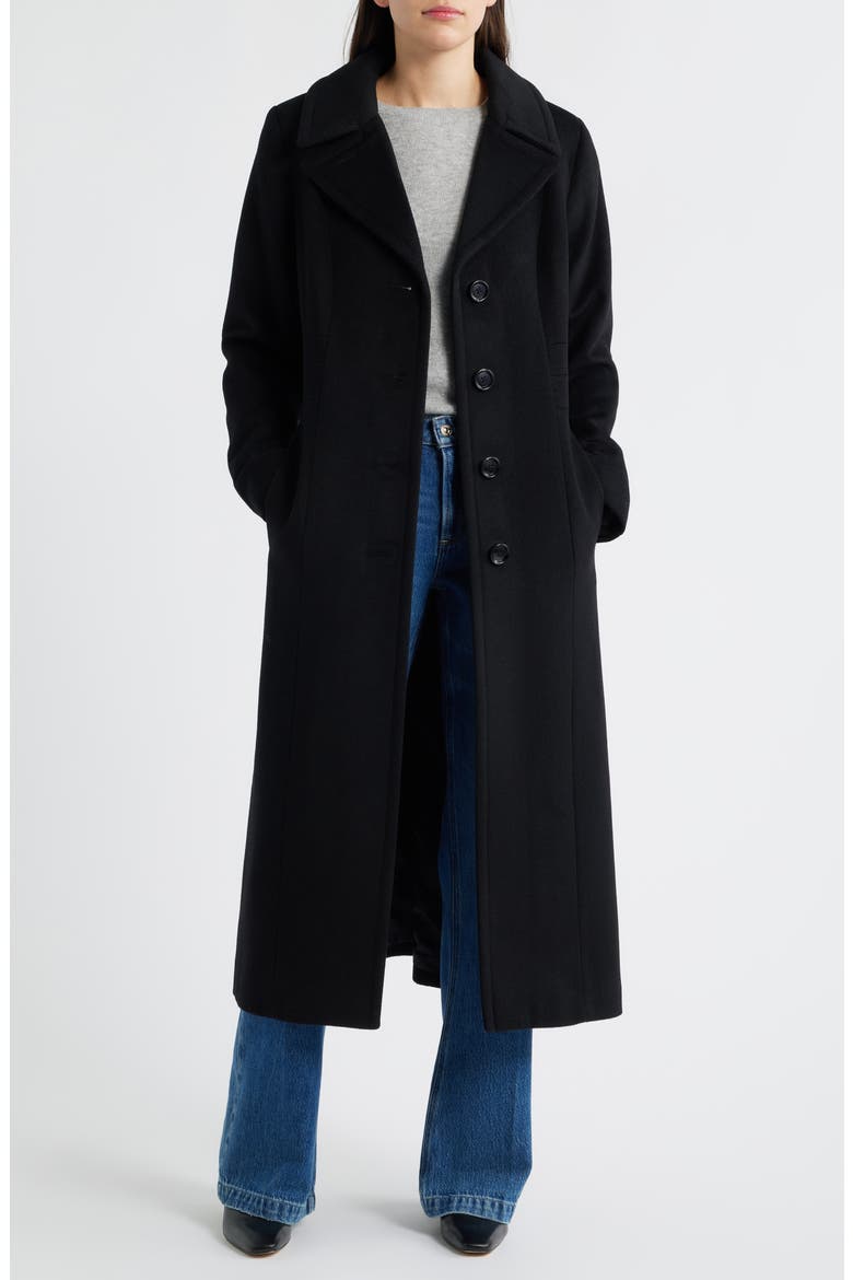 Single Breasted Longline Coat, Alternate, color, BLACK