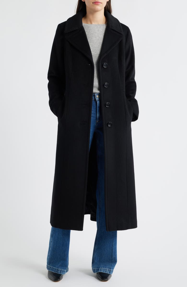 London Fog Wool Blend Longline Coat, Alternate, color, Black