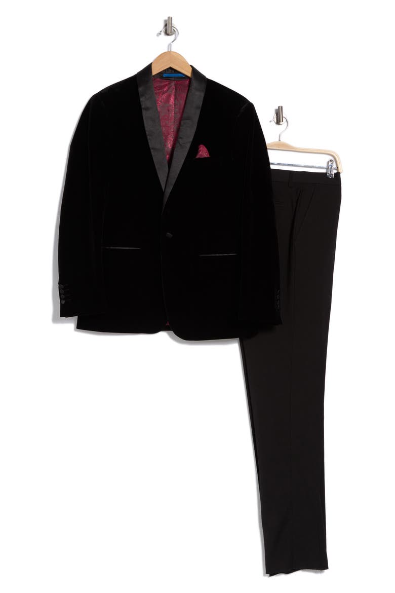 Two-Piece Velvet Shawl Lapel Slim Fit Tuxedo, Alternate, color, BLACK