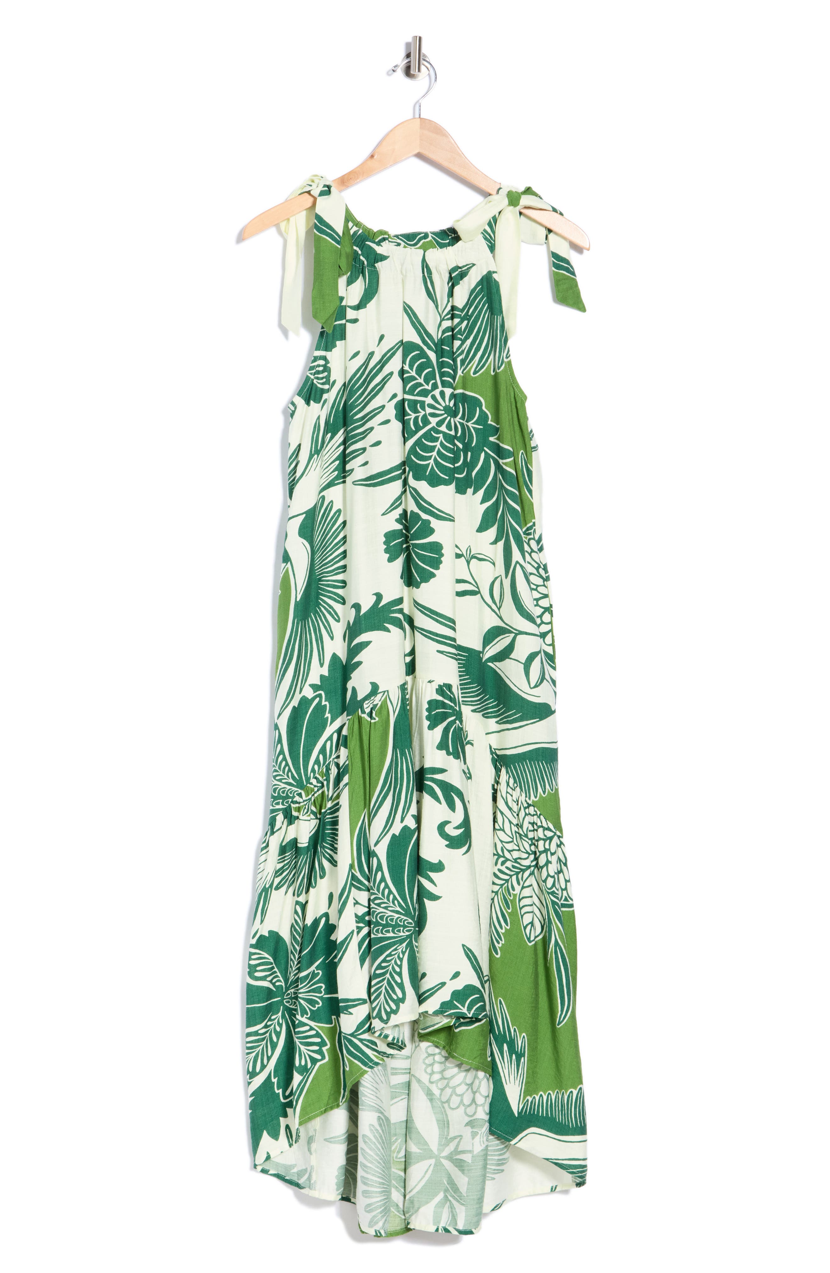 Tie Shoulder Printed High-Low Dress