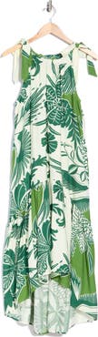 MELLODAY Tie Shoulder Printed High-Low Dress