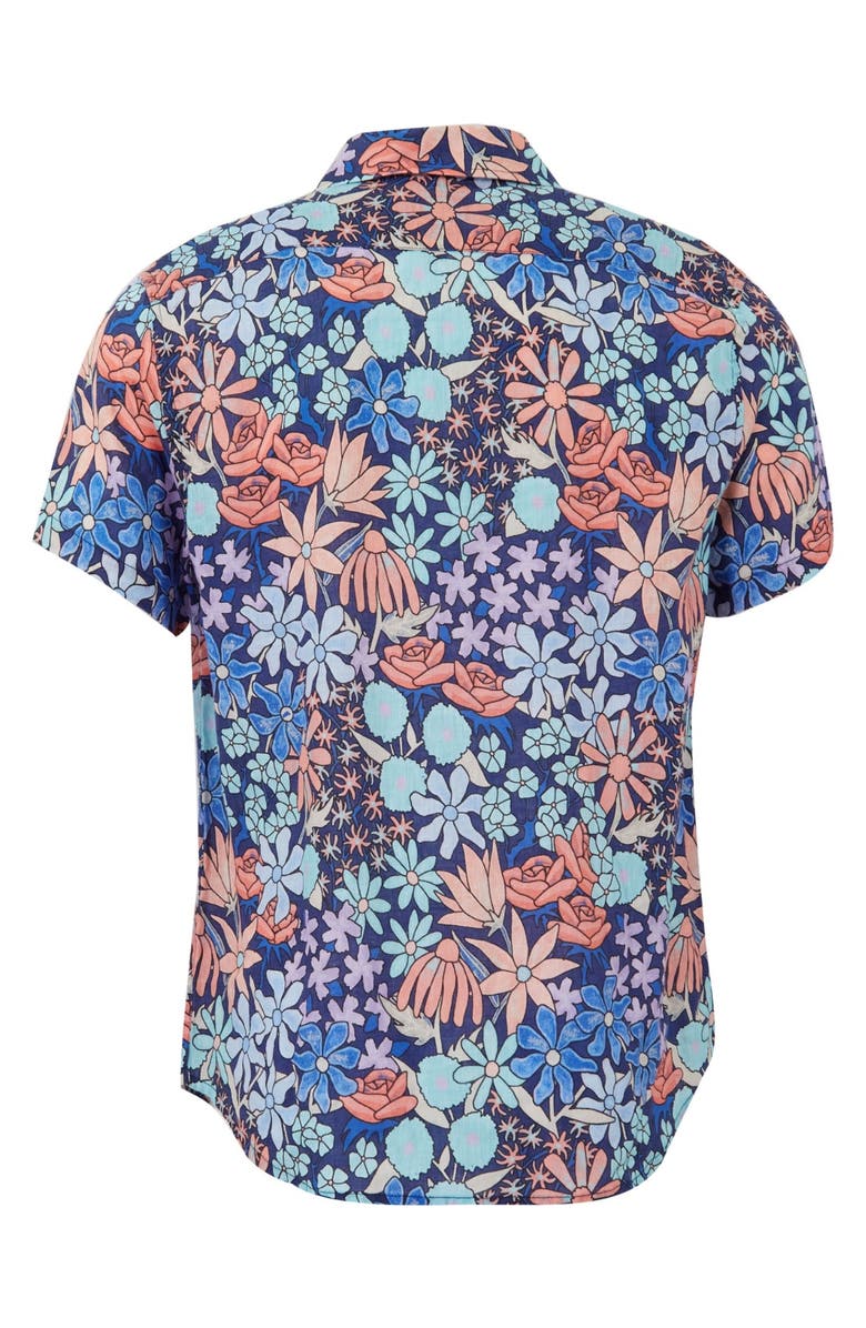 Lords of Harlech Rough Floral Short Sleeve Fine Linen Shirt, Alternate, color, Rough Floral Navy