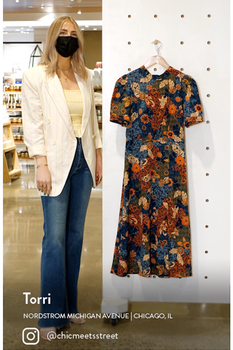 Floral Puff Sleeve A-Line Midi Dress video