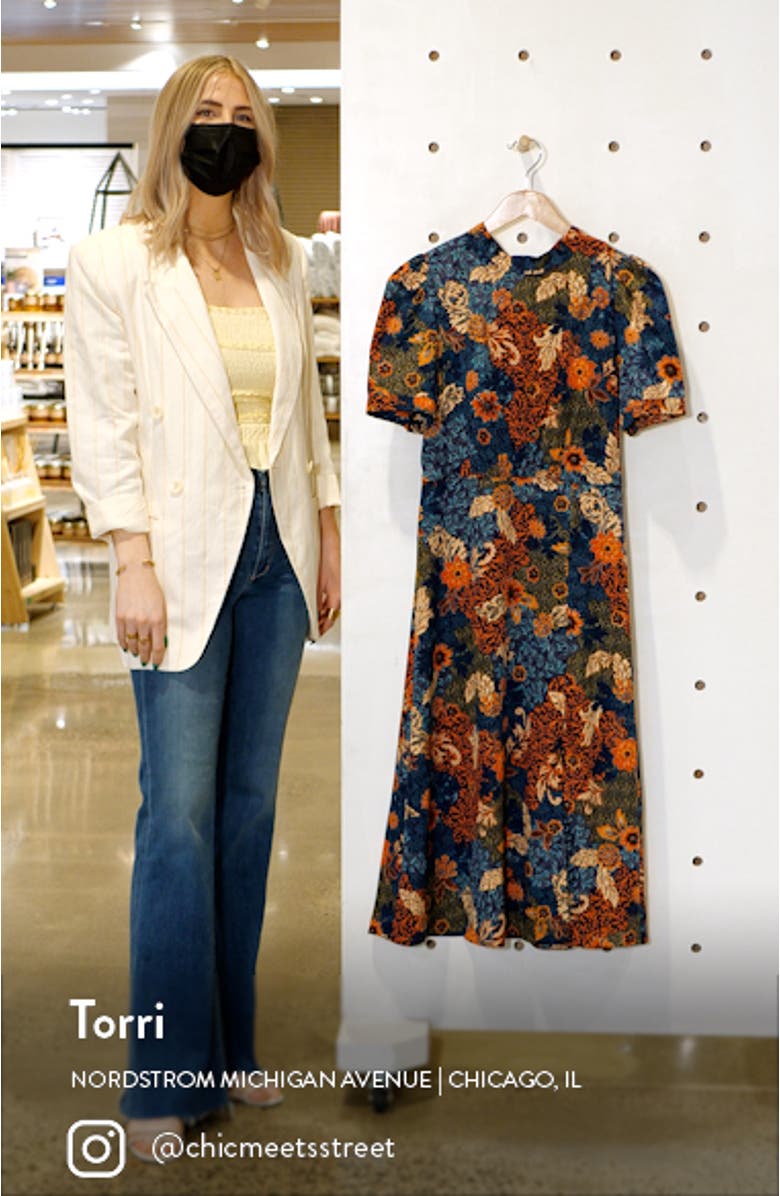 Floral Puff Sleeve A-Line Midi Dress, sales video thumbnail