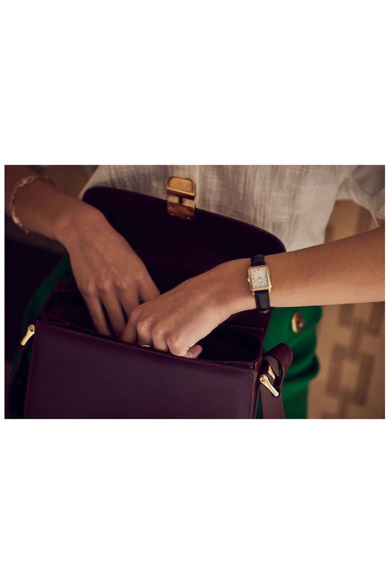 Sutton Rectangular Leather Strap Watch, 21mm, Alternate, color, GOLD-TONE