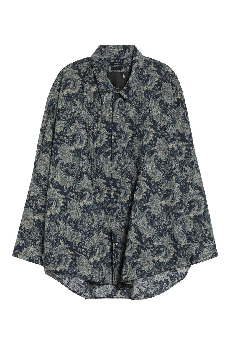 Drop Neck Pintuck Paisley Print Button-Up Shirt, Alternate, color, BLUE INDIGO PAISLEY