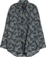 R13 Drop Neck Pintuck Paisley Print Button-Up Shirt