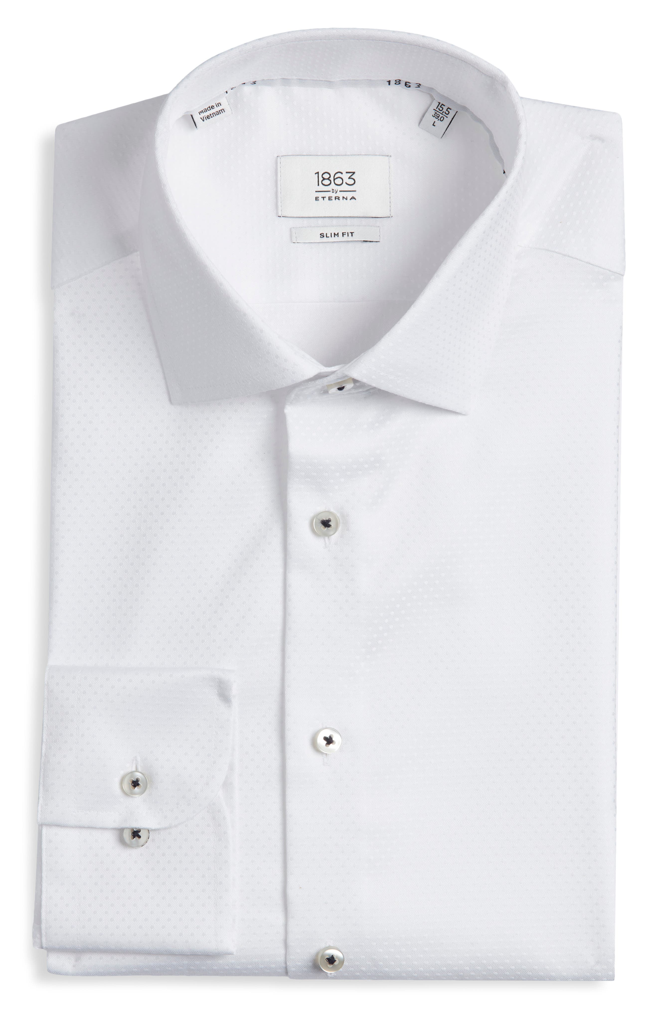 1863 By Eterna Slim Fit Dot Pattern Non-iron Cotton Dobby Dress Shirt In White