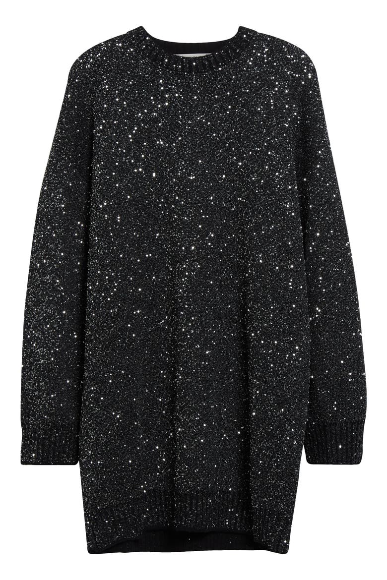 Sequin Wool Blend Oversize Sweater Dress, Alternate, color, BLACK