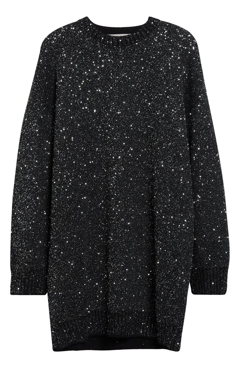 Golden Goose Sequin Wool Blend Oversize Sweater Dress, Alternate, color, Black