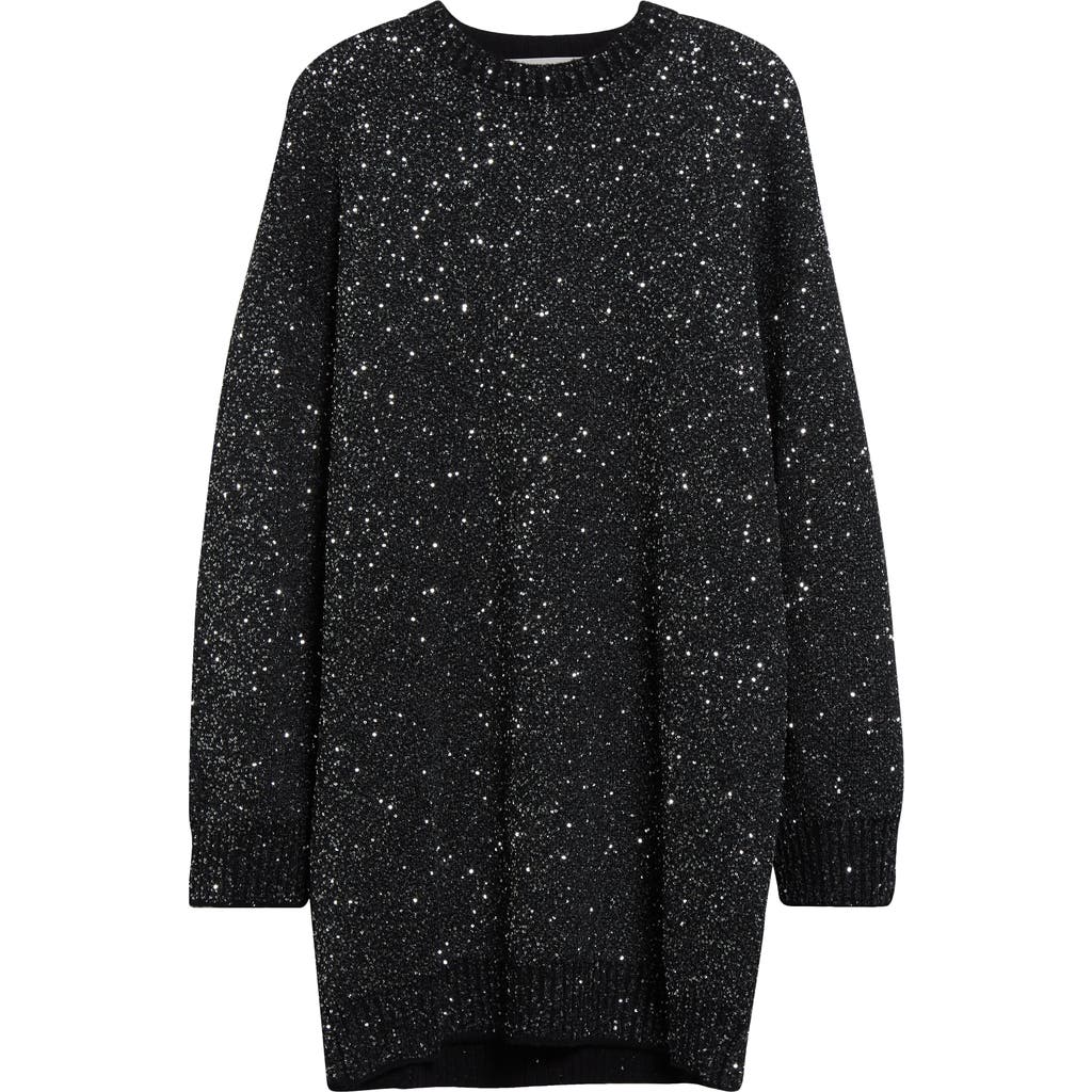Golden Goose Sequin Wool Blend Oversize Sweater Dress In Black