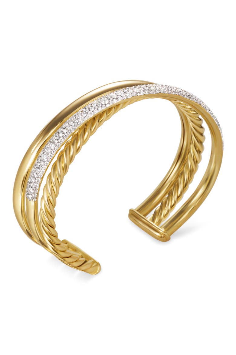 Pavé Diamond 3-Row Crossover Cuff Bracelet, Alternate, color, 18K YELLOW GOLD/ DIAMOND