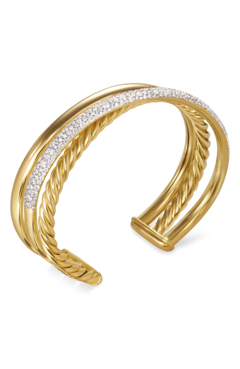 David Yurman Pavé Diamond 3-Row Crossover Cuff Bracelet, Alternate, color, 18K Yellow Gold/ Diamond