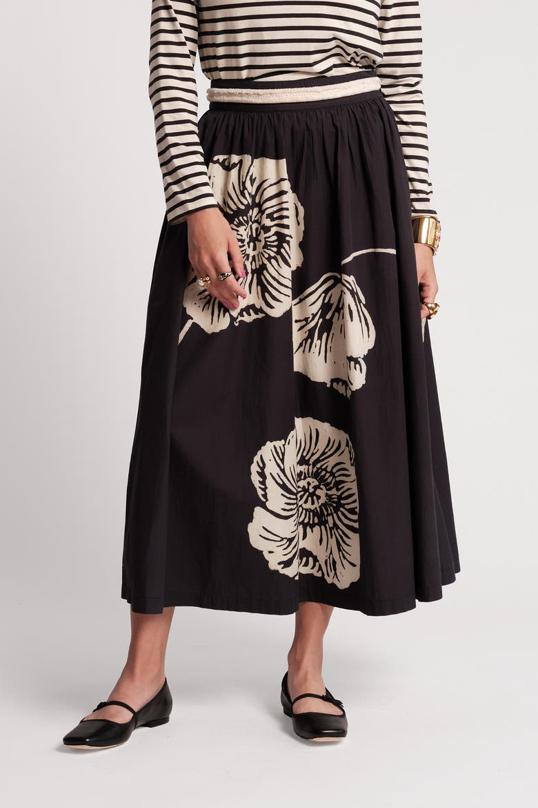 Phoebe Midi Skirt Carefree Chrysanthemum, Main, color, Black/Camel