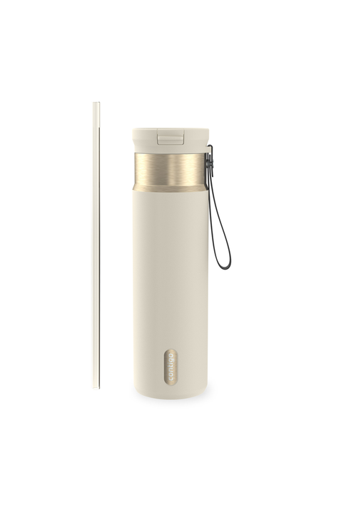 SnapSeal 24 oz Leakproof Stainless Steel Bottle with Carrying Strap and Reusable Straw