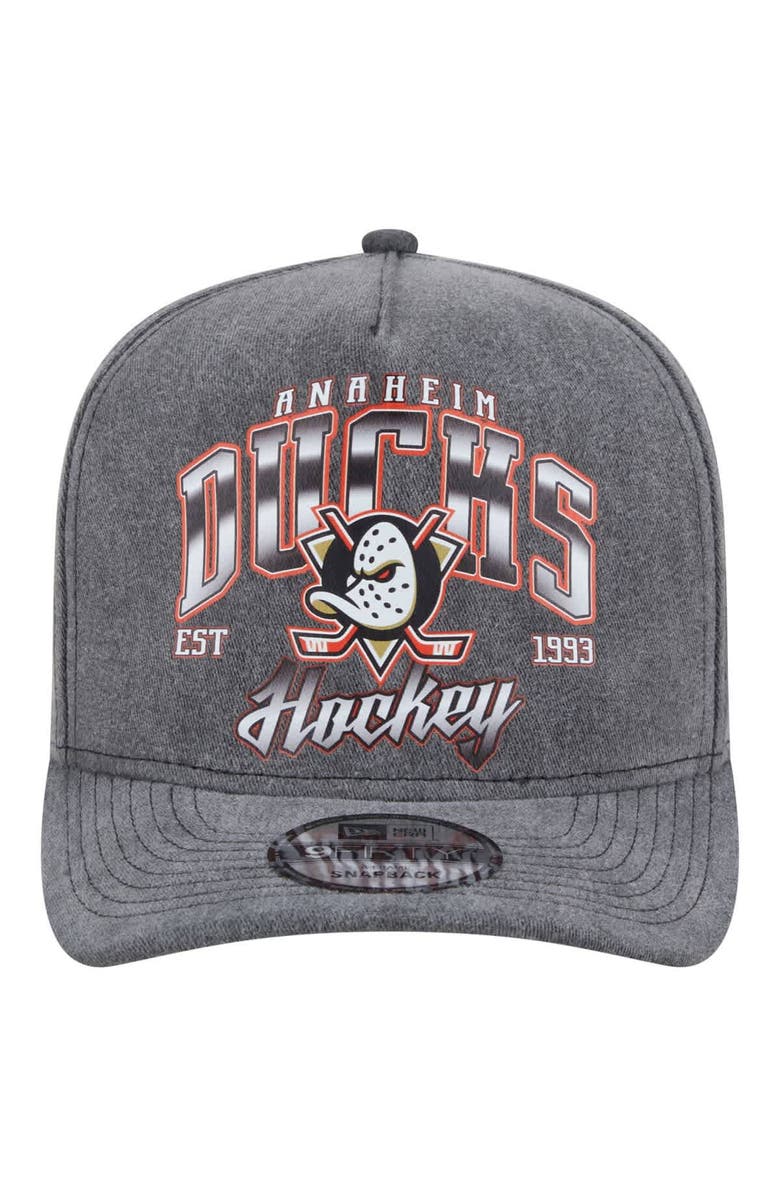 New Era Men's New Era Charcoal Anaheim Ducks Throwback Washed A-Frame Pre-Curved 9FIFTY Snapback Hat, Alternate, color, Charcoal