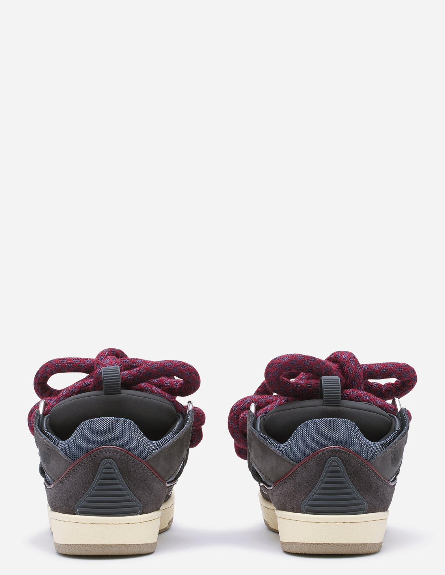 Lanvin CURB SNEAKERS IN LEATHER WITH SNAKE LACES, Alternate, color, Shark Grey