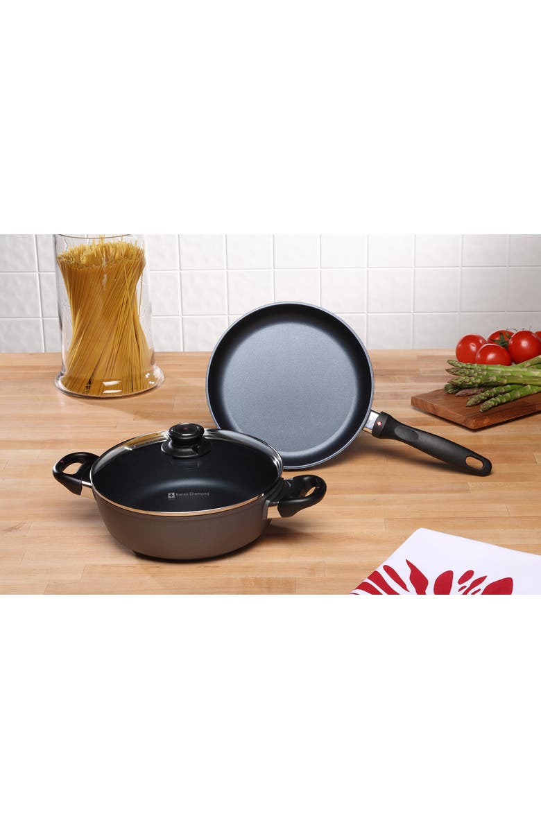 Swiss Diamond 3 Piece Cookware Set - Fry Pan and Casserole, Alternate, color, Black