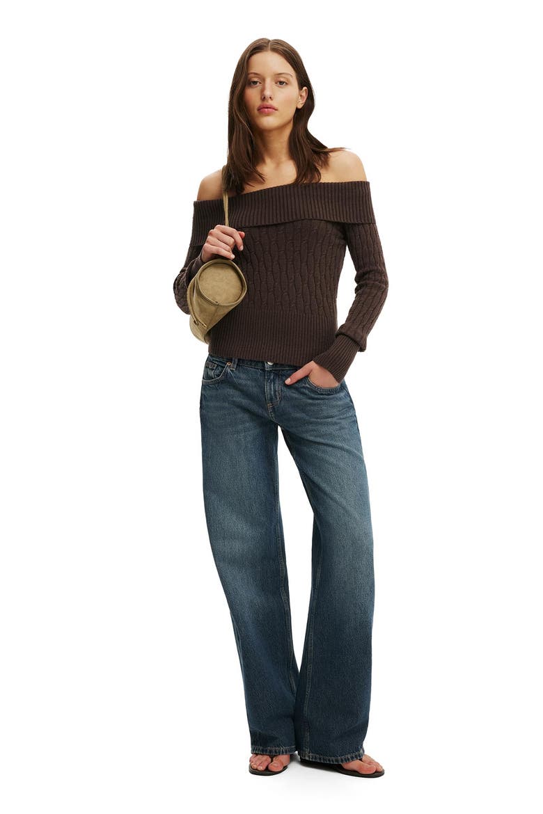 Women's Lotus Off Shoulder Knit, Alternate, color, Dark Oak