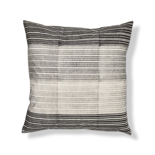 Tag Black Khaki Block Print Stripe Cotton Decorative Throw Pillow