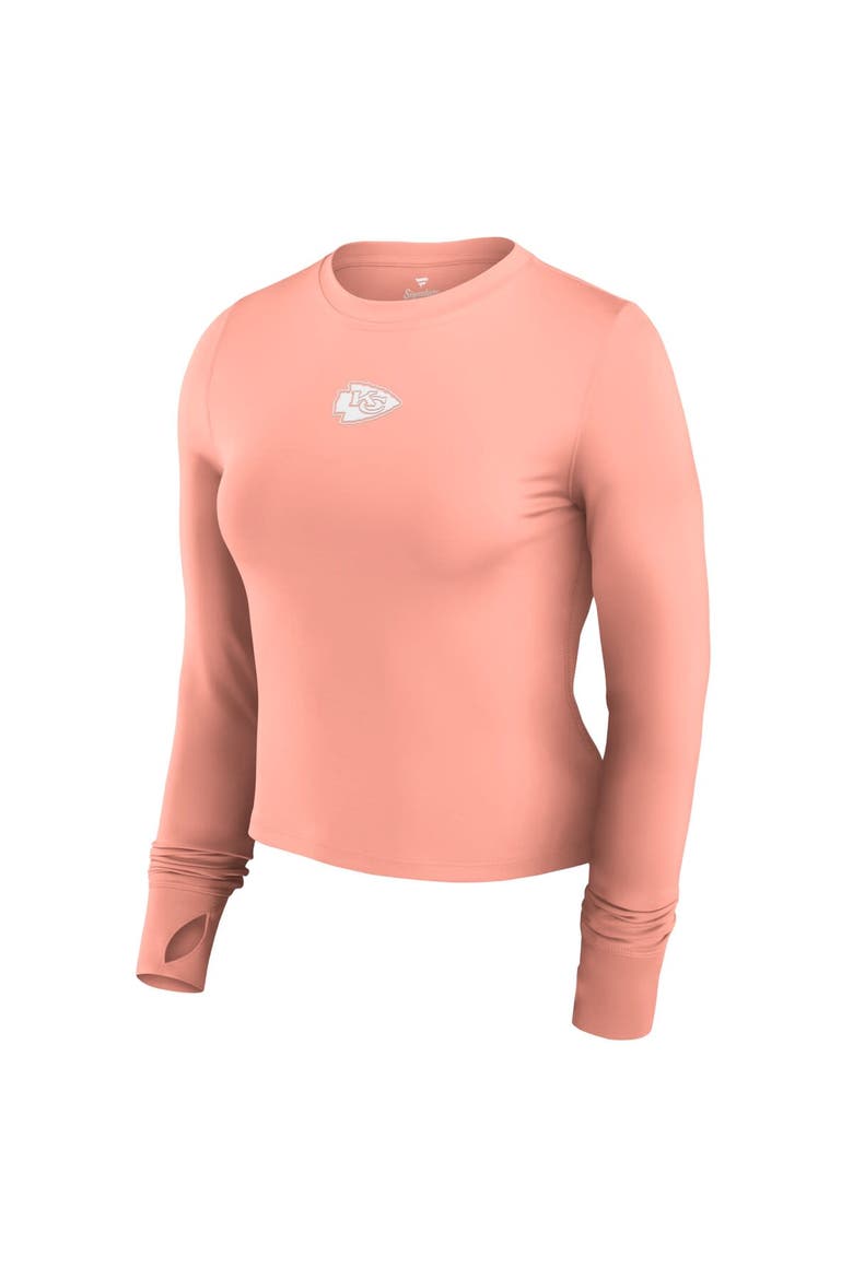 Women's Fanatics Coral Kansas City Chiefs Studio Fitted Long Sleeve Gym Top, Alternate, color, Coral