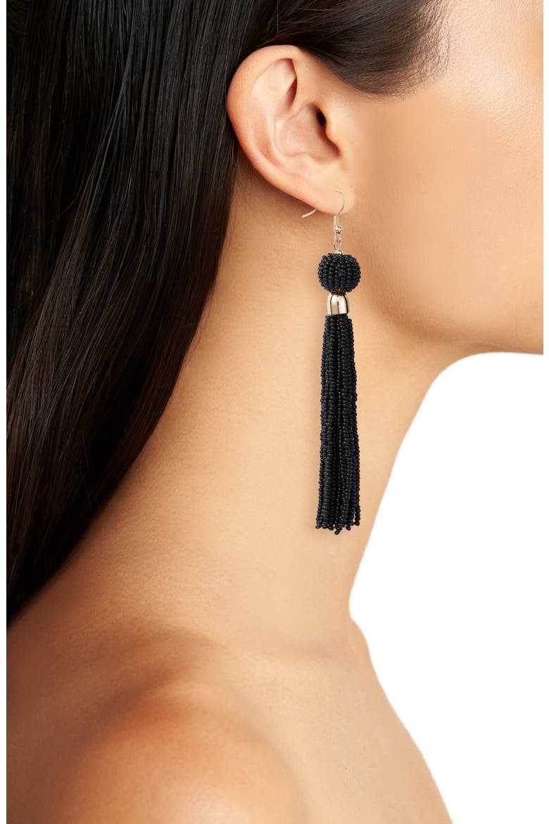 Beaded Fringe Drop Earrings, Alternate, color, BLACK