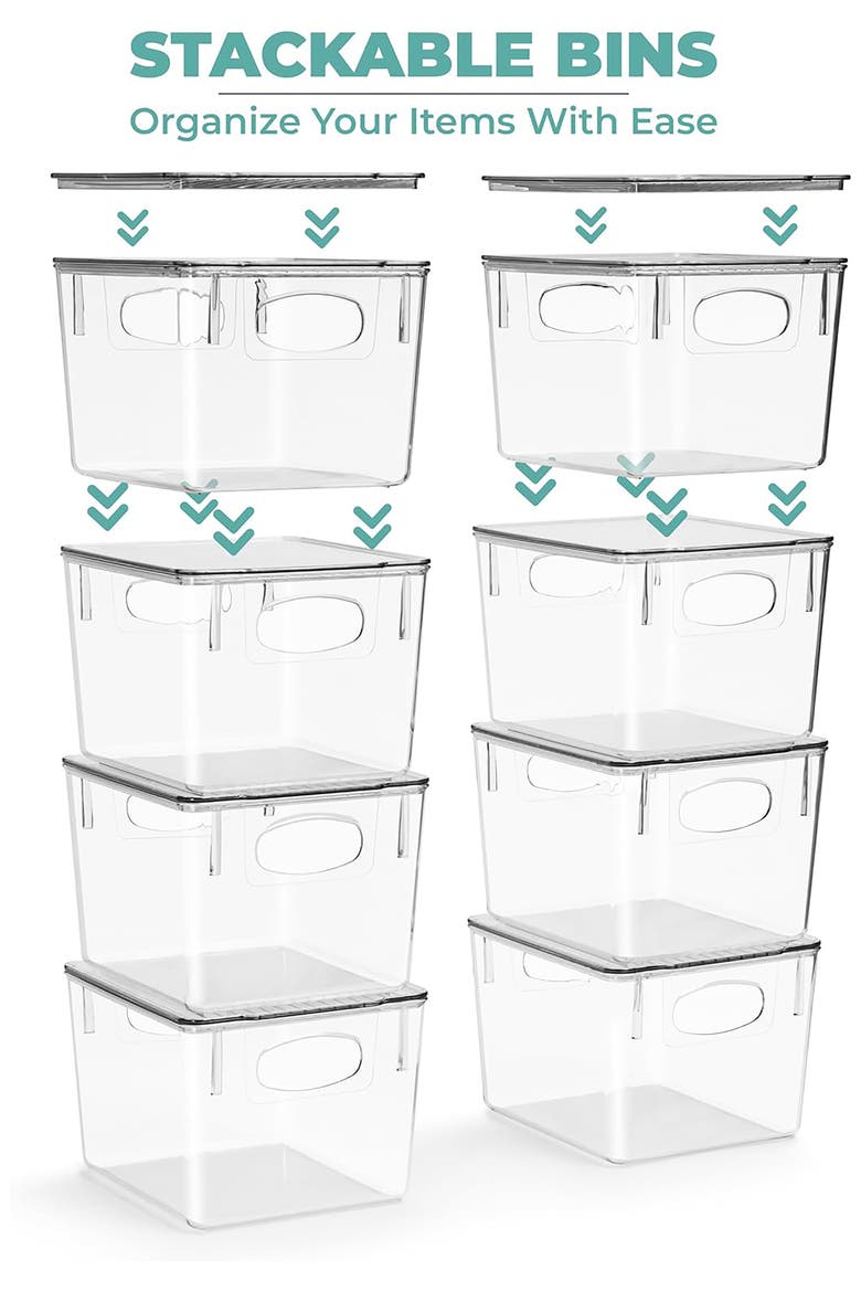 Set of 2 Medium Clear Storage Bins, Alternate, color, CLEAR