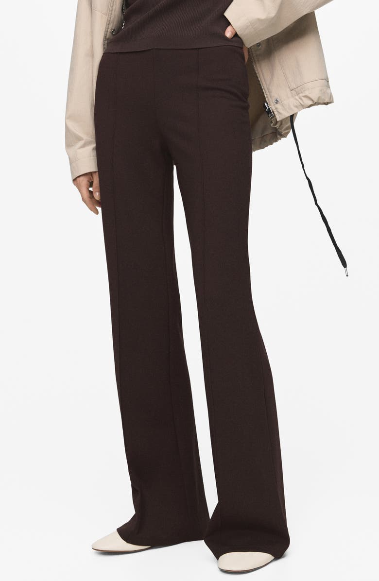 MANGO Seamed Detail Flare Leggings, Main, color, Brown