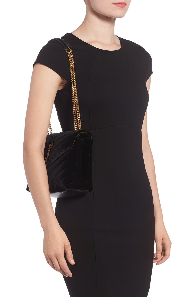Saint Laurent Small Loulou Matelassé Velour Shoulder Bag, Alternate, color,