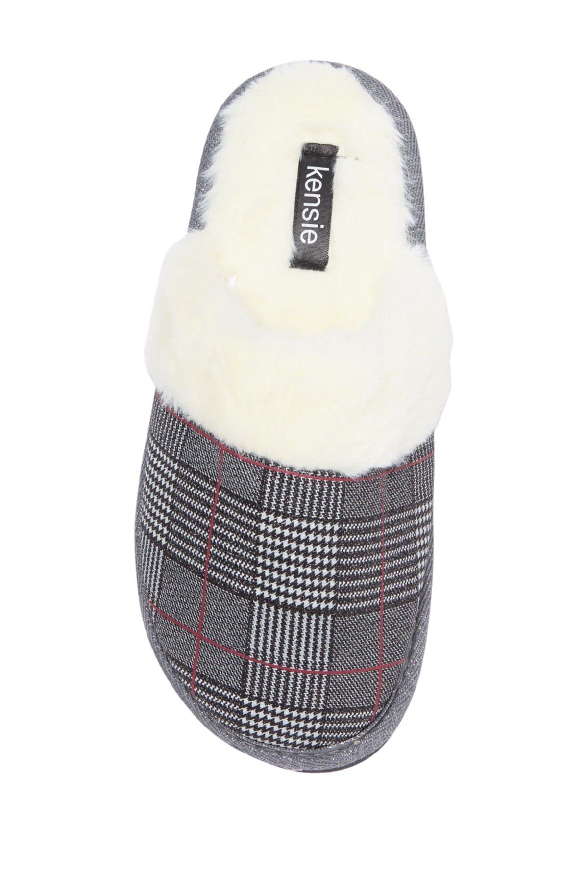 Kensie Glitter Plaid Faux Fur Slipper, Main, color, 