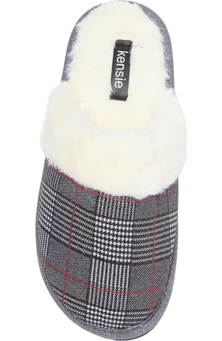 Kensie Glitter Plaid Faux Fur Slipper, Main, color,