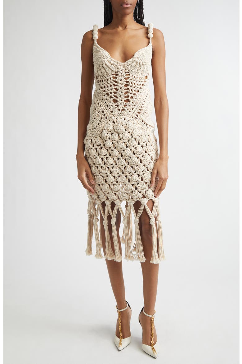 Fringe Cotton Crochet Dress, Main, color, NATURAL
