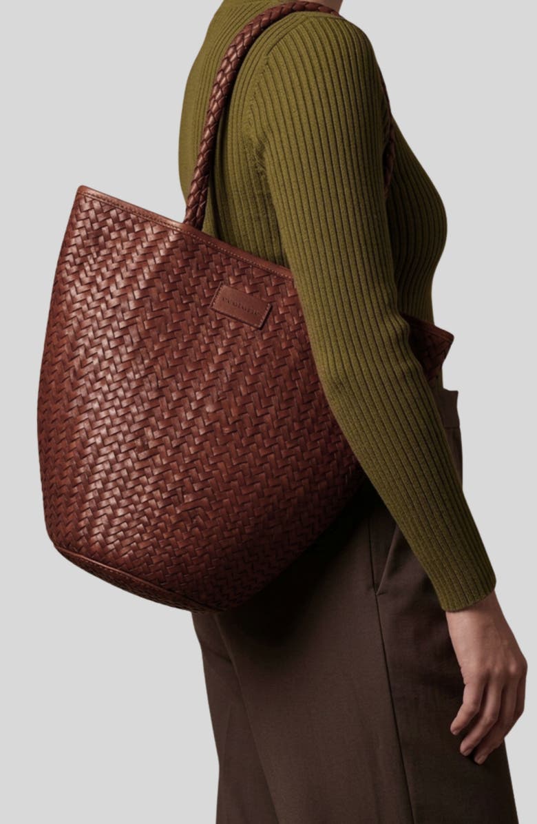 Ecotorie Arlington Woven Leather Bucket Bag, Alternate, color, Brandy