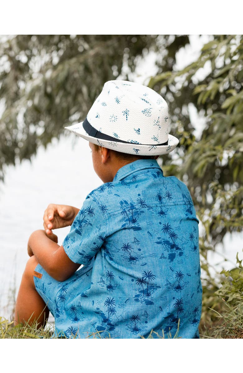 Deux par Deux Boy's Printed Chambray Short Sleeve Shirt Pale Blue And Navy, Alternate, color, Pale Blue And Navy