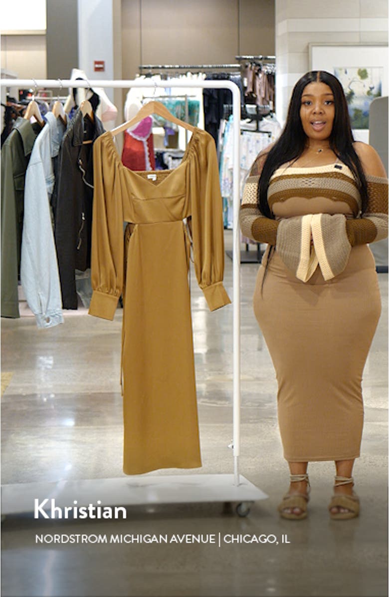 Cutout Long Sleeve Satin Midi Dress, sales video thumbnail