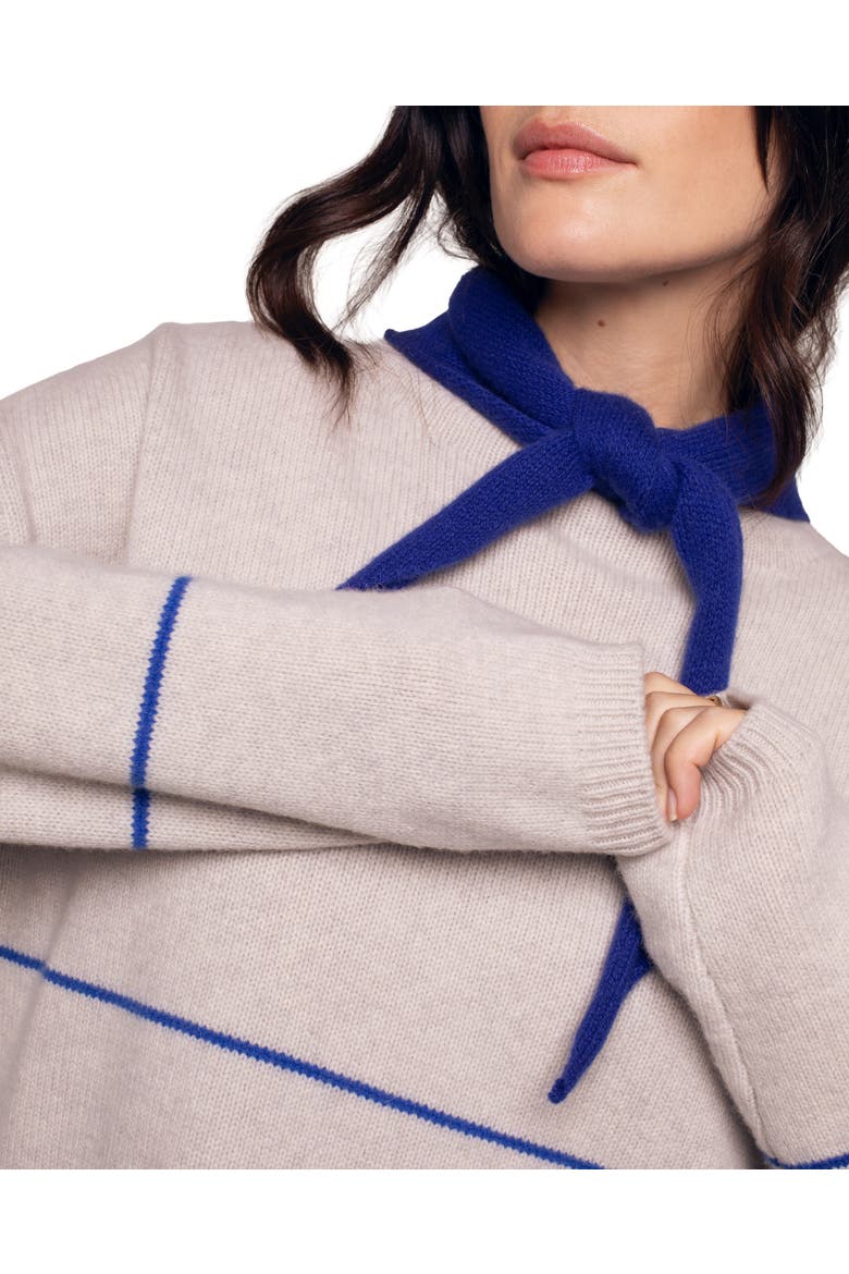 Split Hem Slouch Funnel Neck Jumper, Alternate, color, Ecru Cobalt Stripe