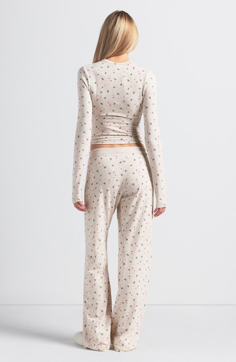 SKIMS Stretch Cotton Jersey T-Shirt, Alternate, color, Oatmeal Holly Print