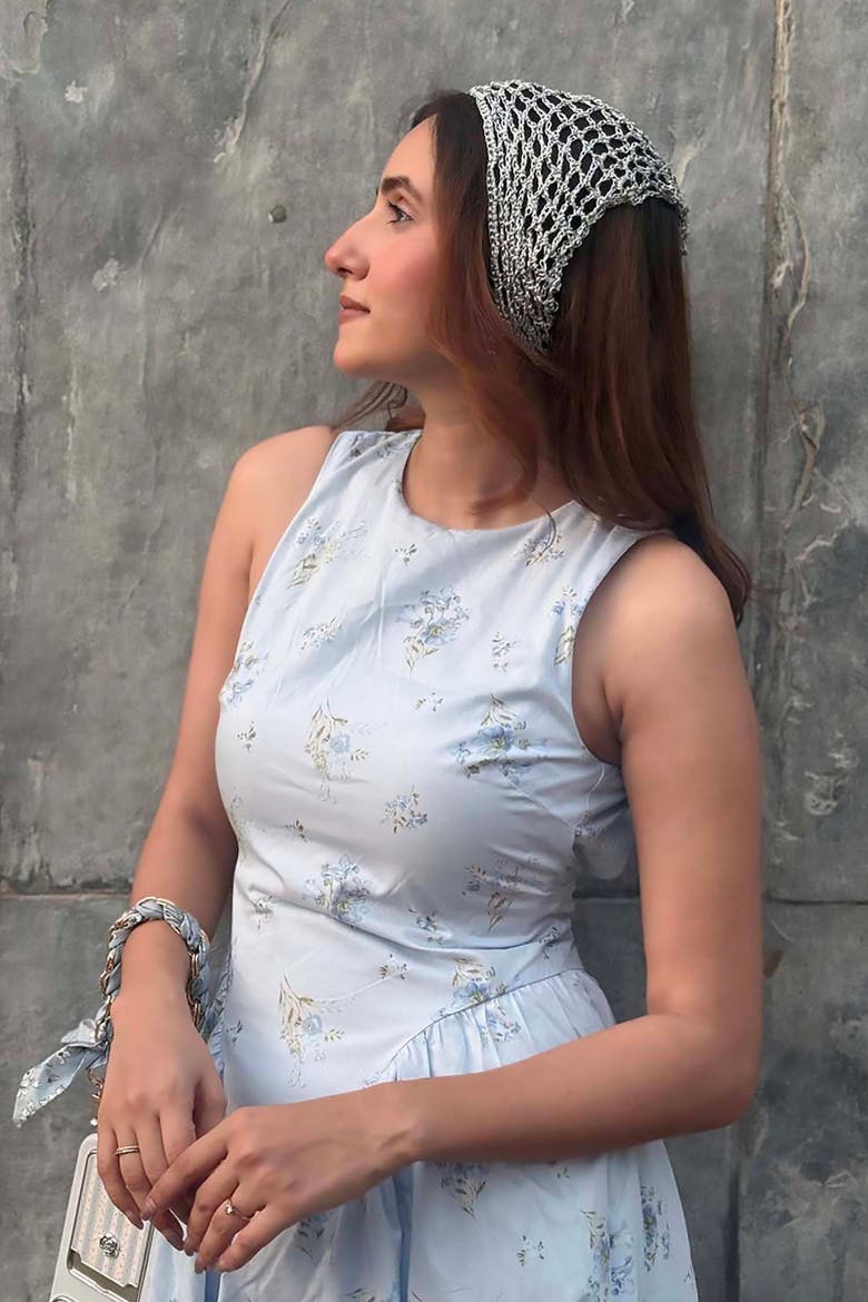Bohemian Crochet Headscarf - Silver - Smal, Alternate, color, Silver