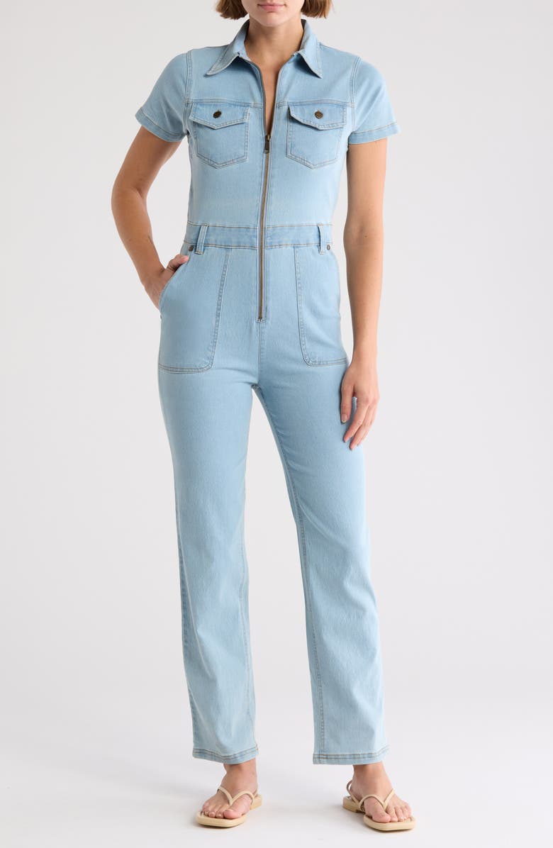 BEBE DENIM Denim Boiler Jumpsuit, Main, color, 