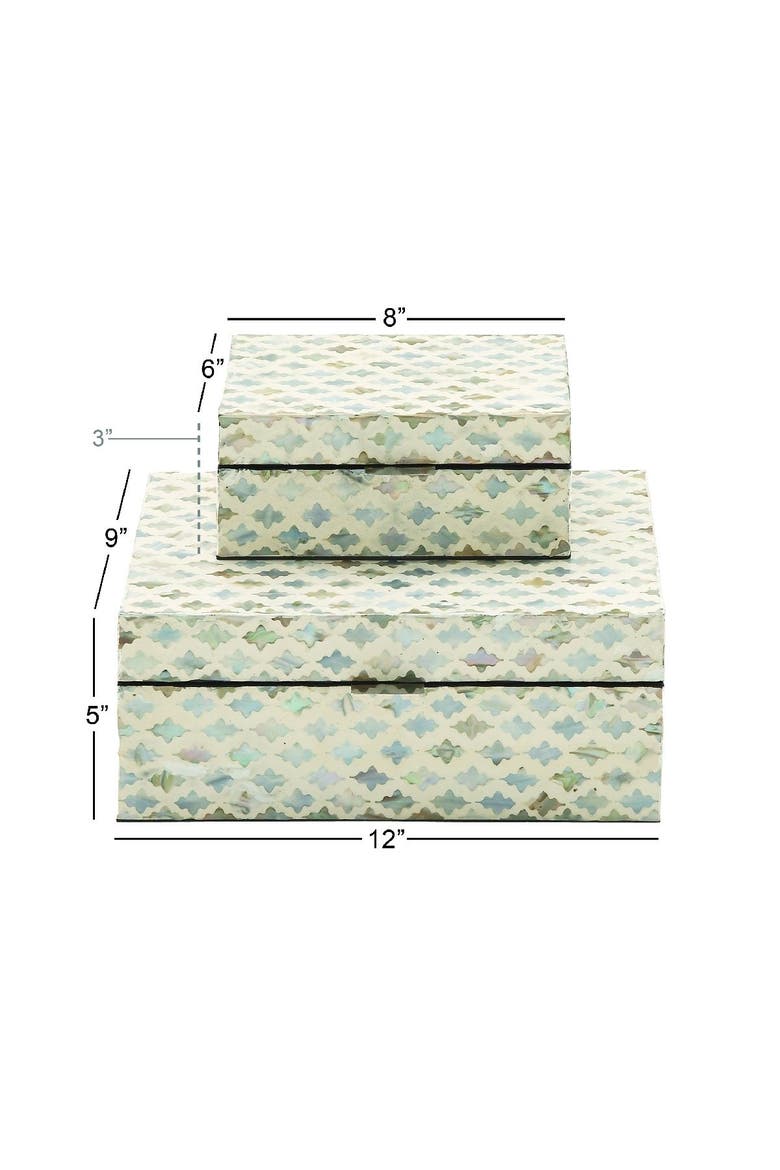 Cream Mother of Pearl Handmade Box with Hinged Lid - Set of 2, Alternate, color, WHITE