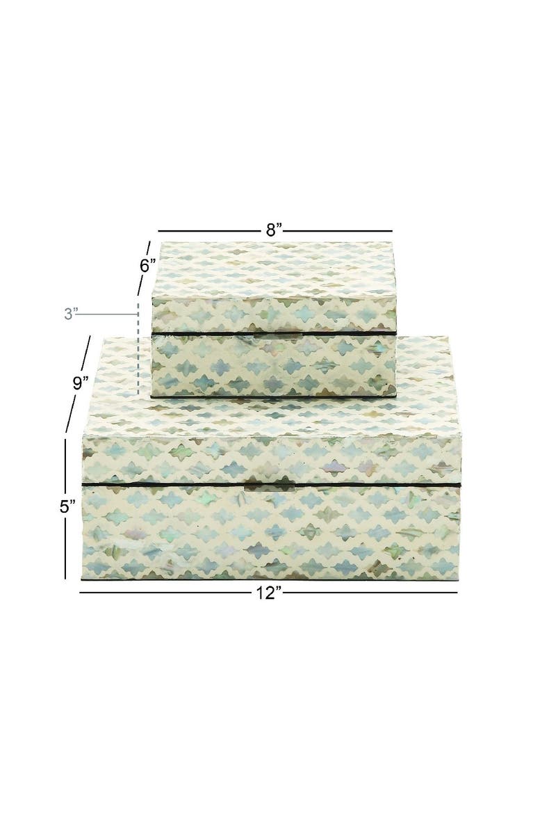 WILLOW ROW Cream Mother of Pearl Handmade Box with Hinged Lid - Set of 2, Alternate, color, White