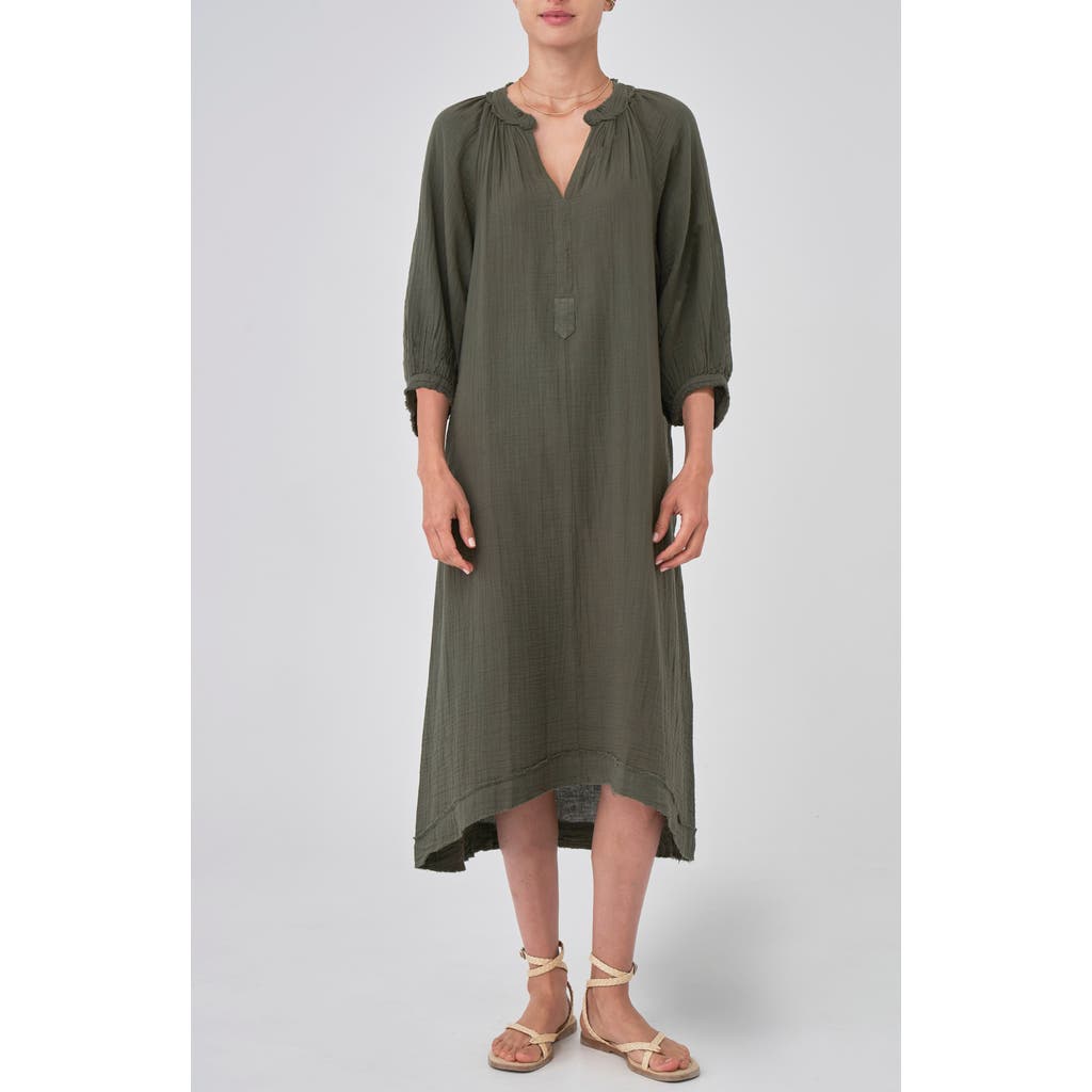 Ocean + Main Ocean+main Gauze Dress With Pockets In Sage Green